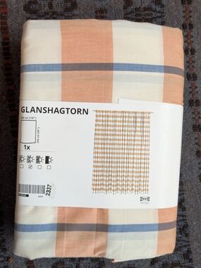 IKEA GLANSHAGTORN Peach, Blue & Cream Plaid Curtain Panel
